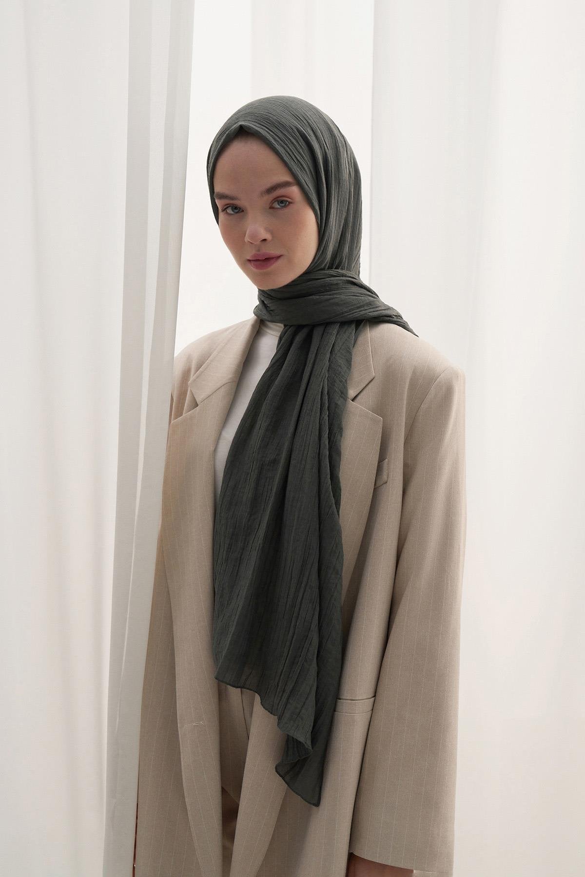 Organic Crinkled Scarf Khaki
