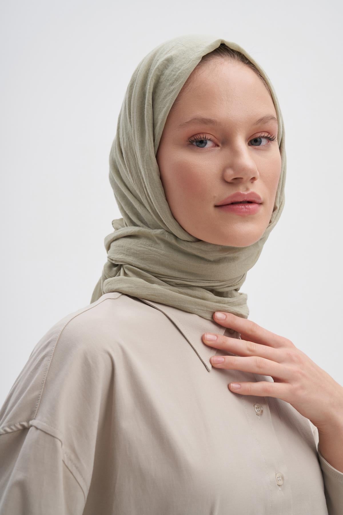 Organic Crinkled Scarf Soft Green