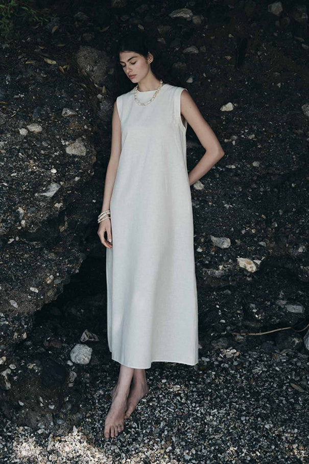Linen Blend Dress Ecru