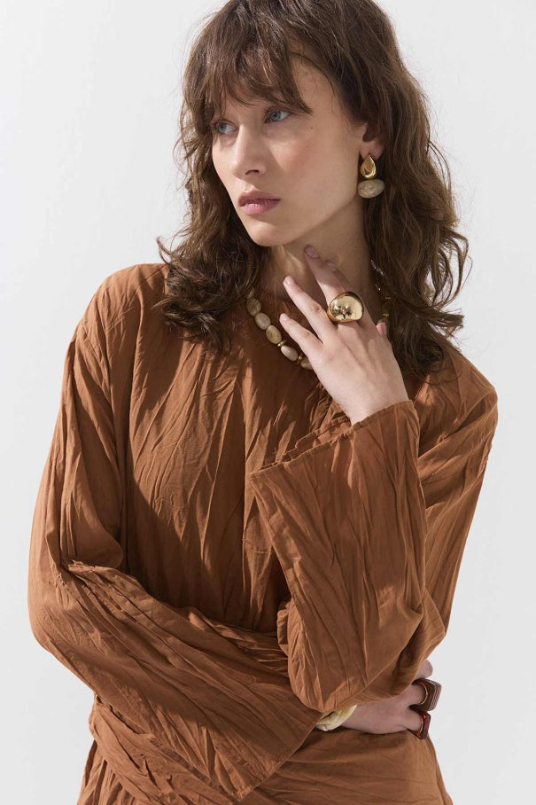 Crinkle Dress Cognac
