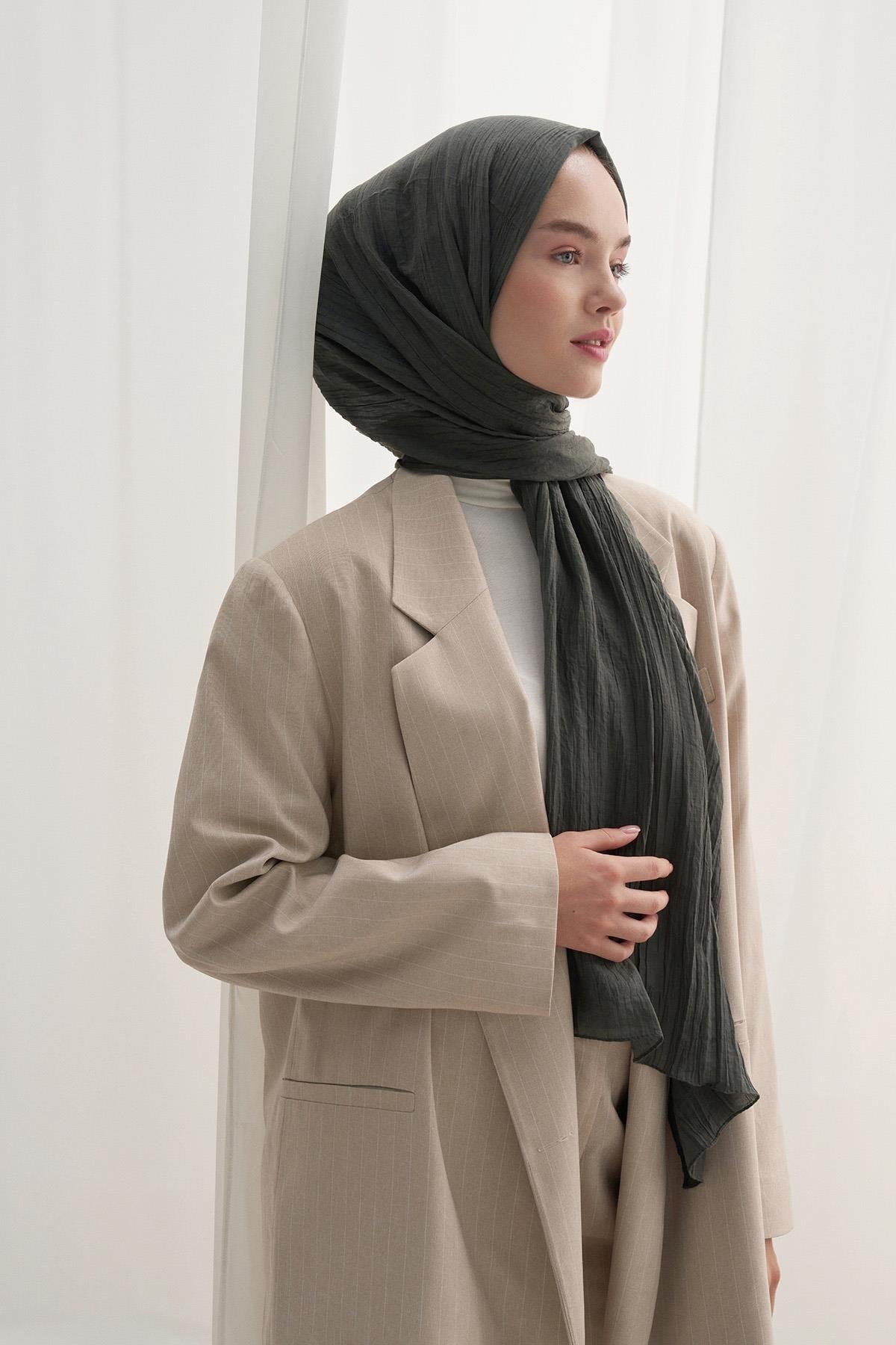 Organic Crinkled Scarf Khaki