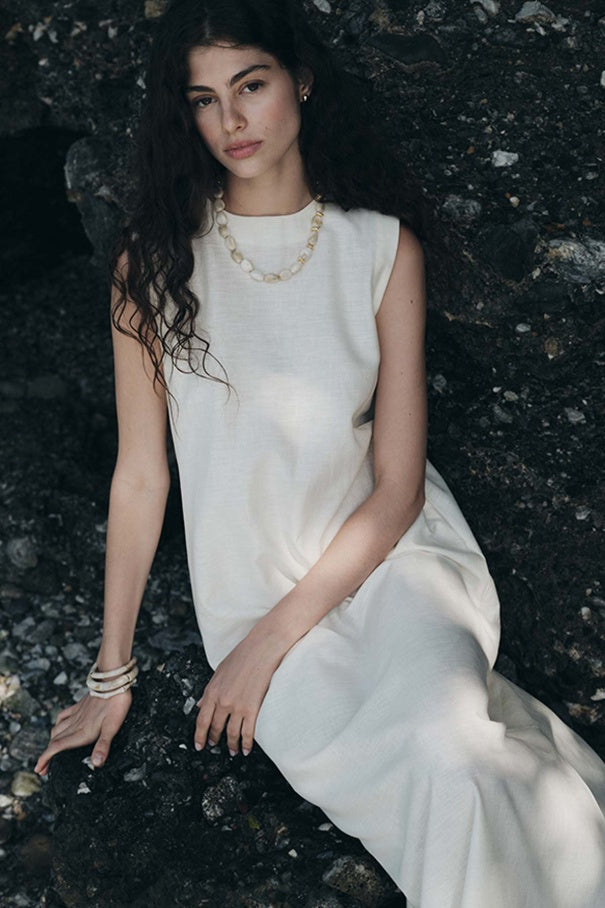 Linen Blend Dress Ecru