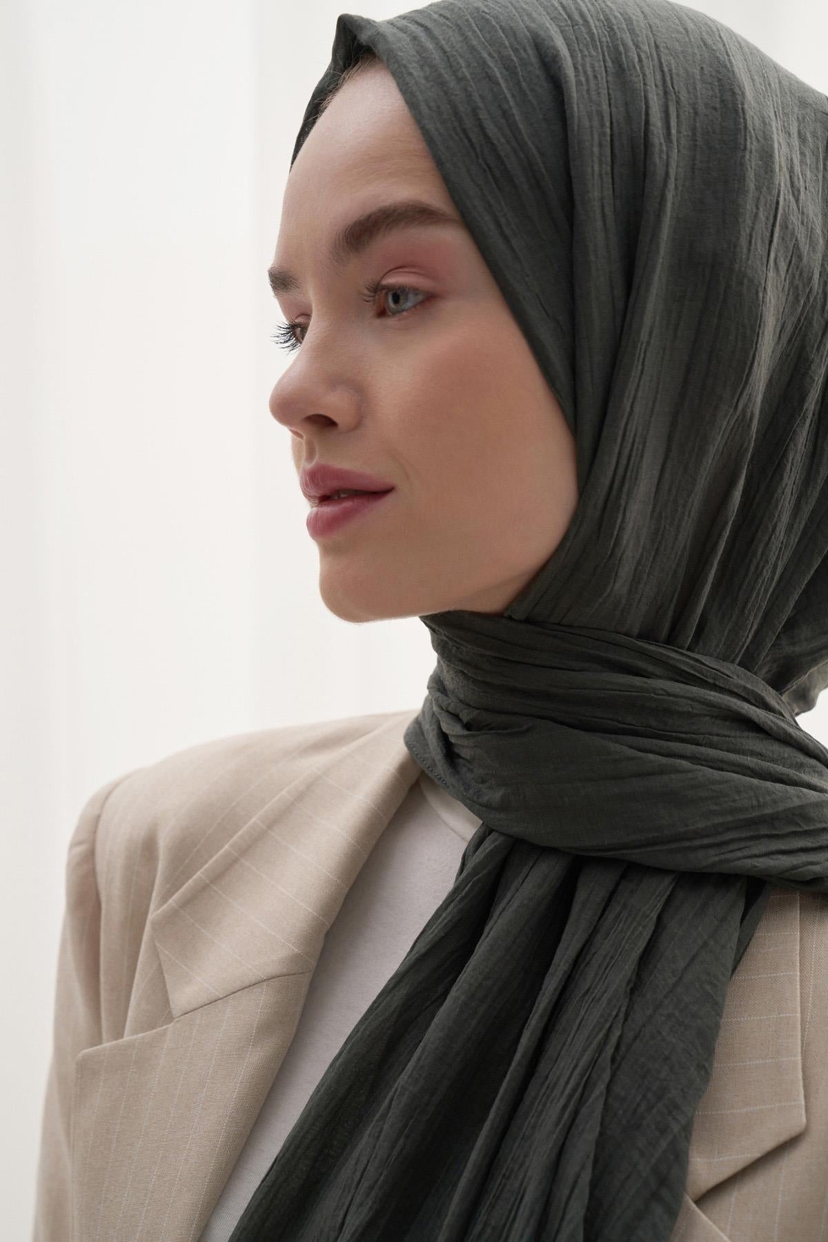 Organic Crinkled Scarf Khaki