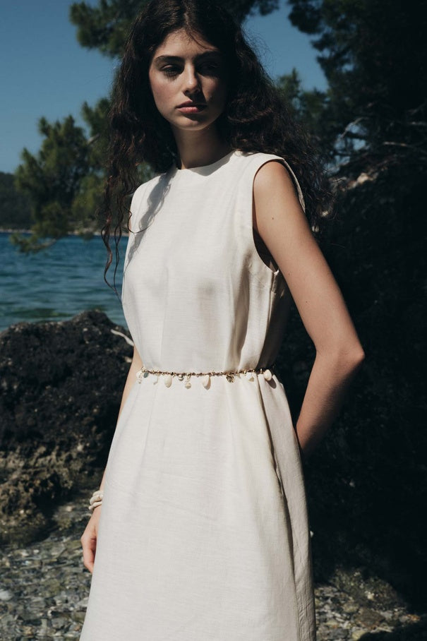 Linen Blend Dress Ecru