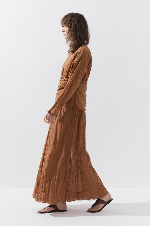 Crinkle Dress Cognac