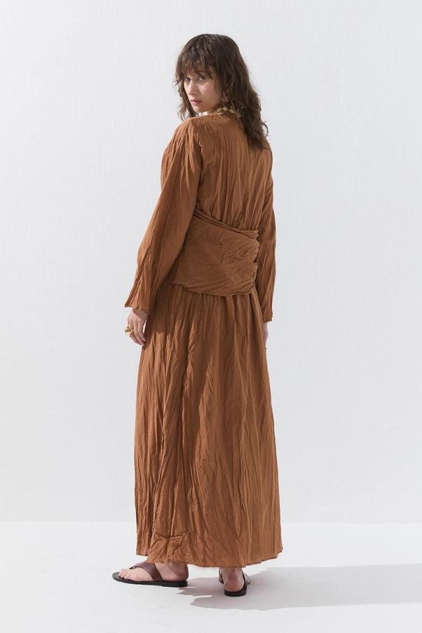 Crinkle Dress Cognac