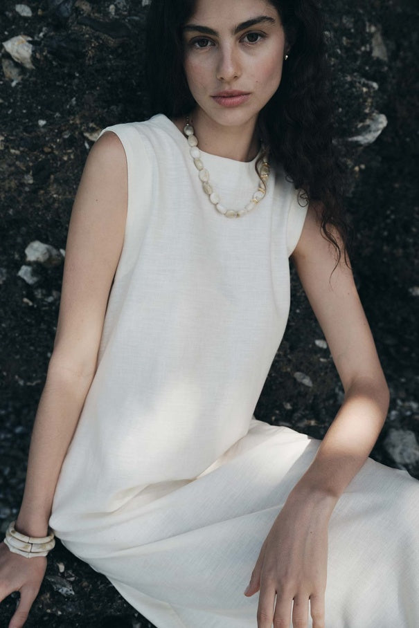 Linen Blend Dress Ecru
