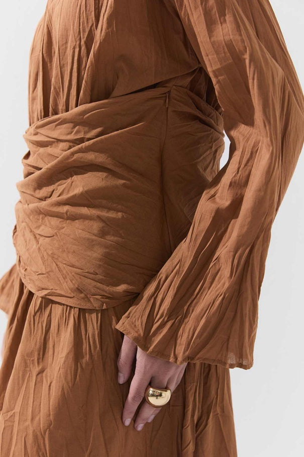Crinkle Dress Cognac