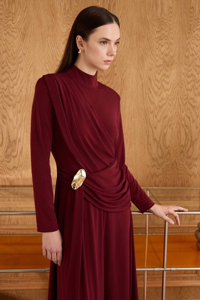 Draped Dress Burgundy