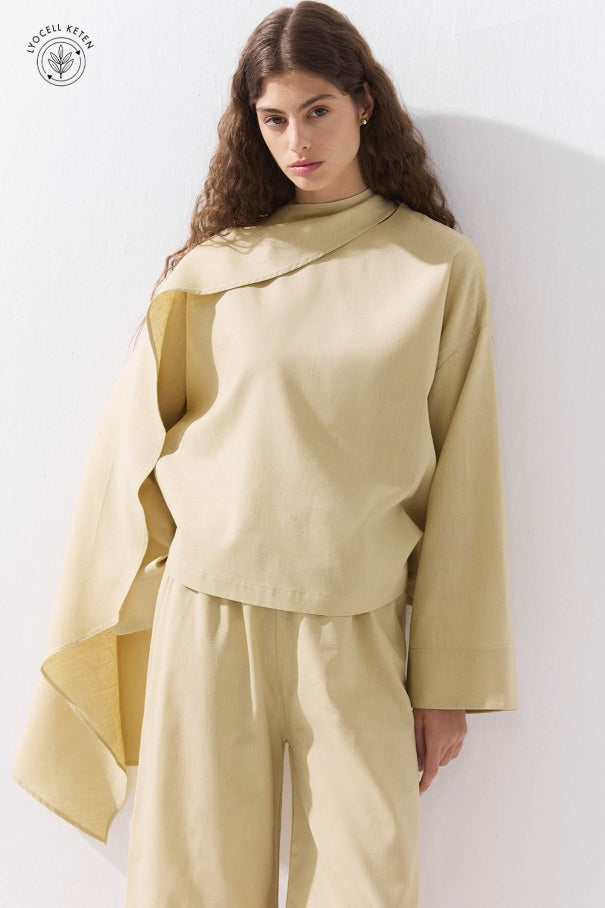 Cape Detail Blouse Beige