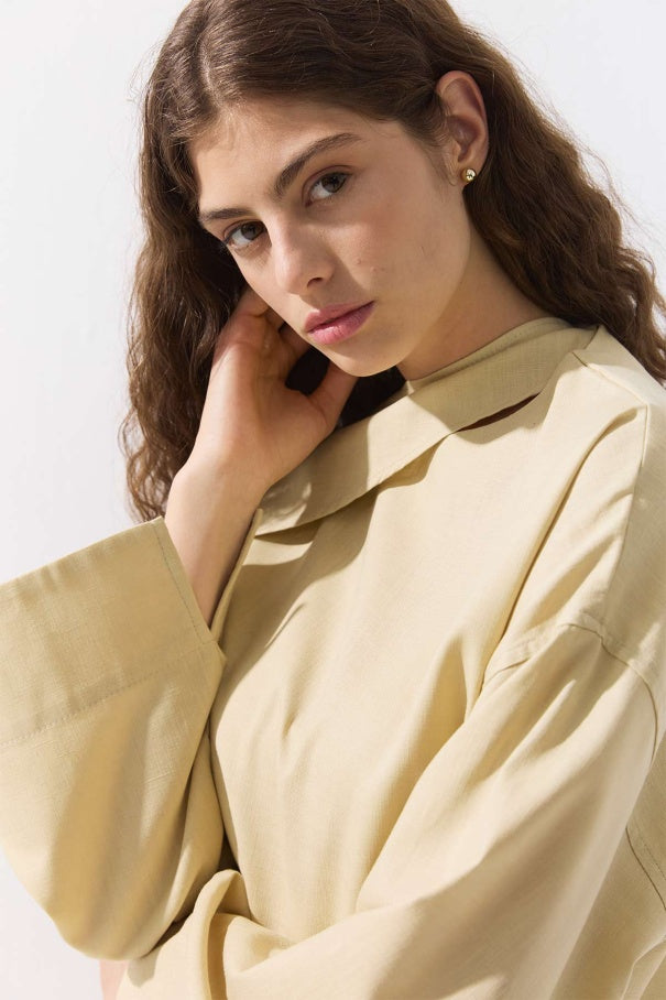 Cape Detail Blouse Beige