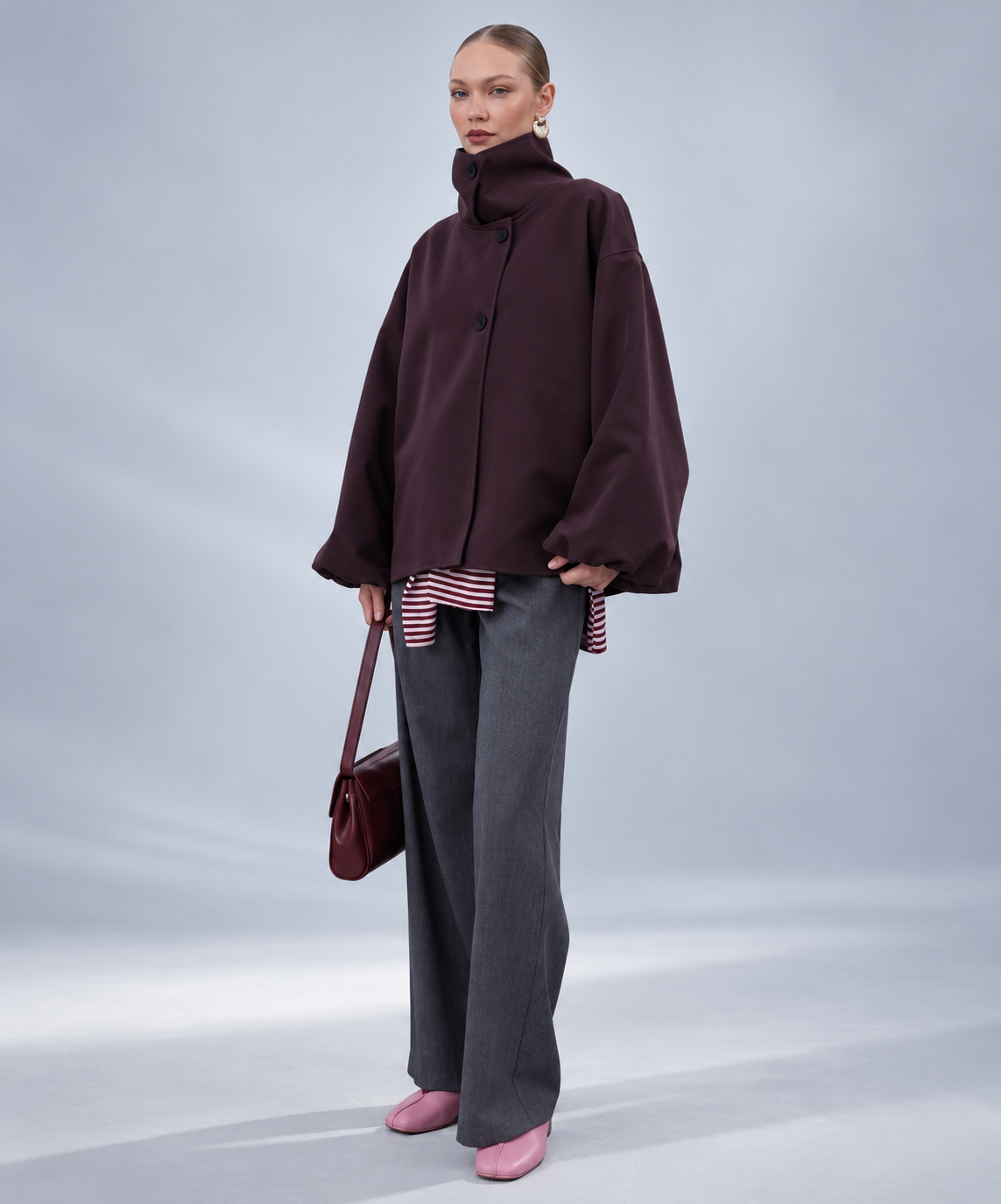 High-neck trench plum