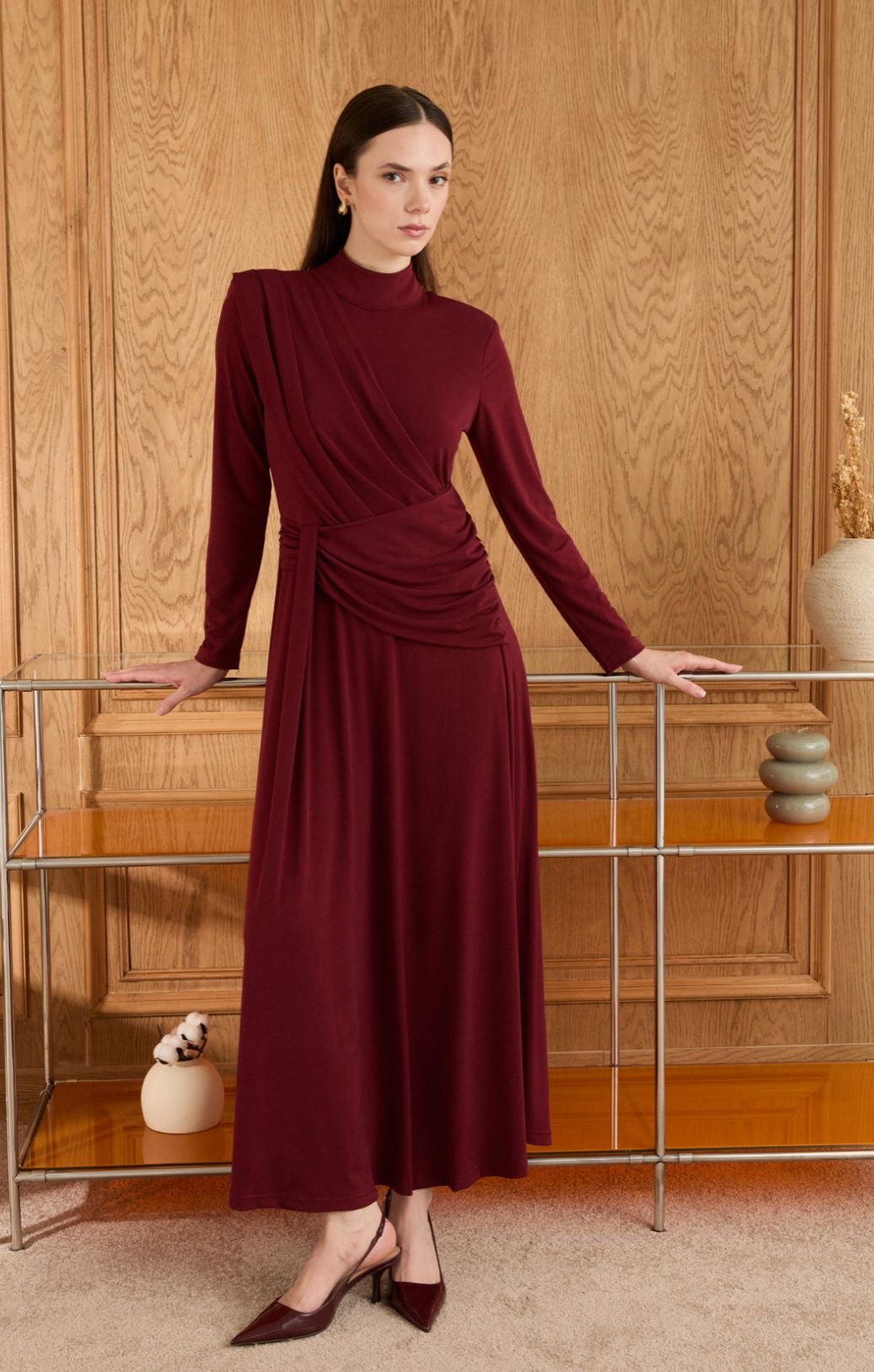 Draped Dress Burgundy