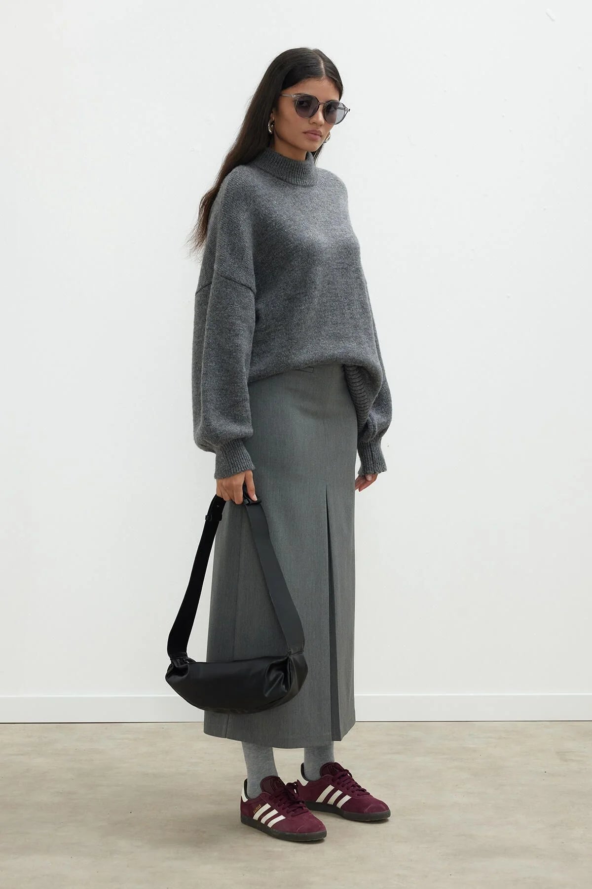 Premium Pleated Pencil Skirt Gray