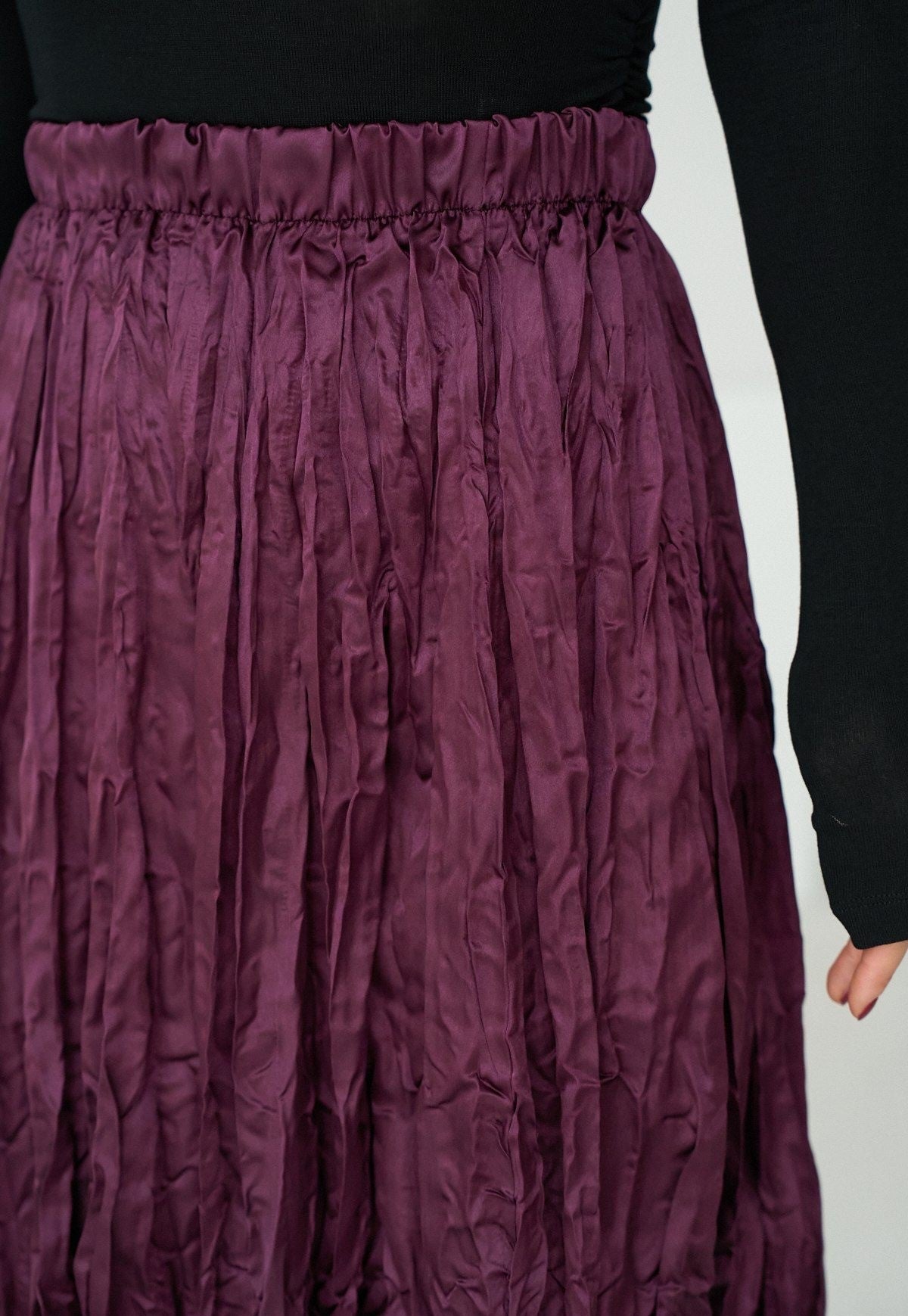 Crinkled Satin Skirt Burgundy Purple