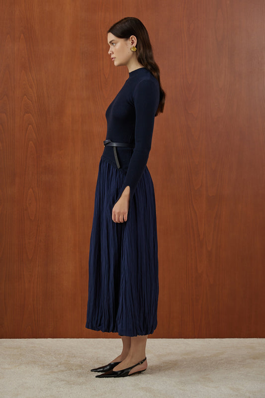 Blue Knitted Balloon Dress