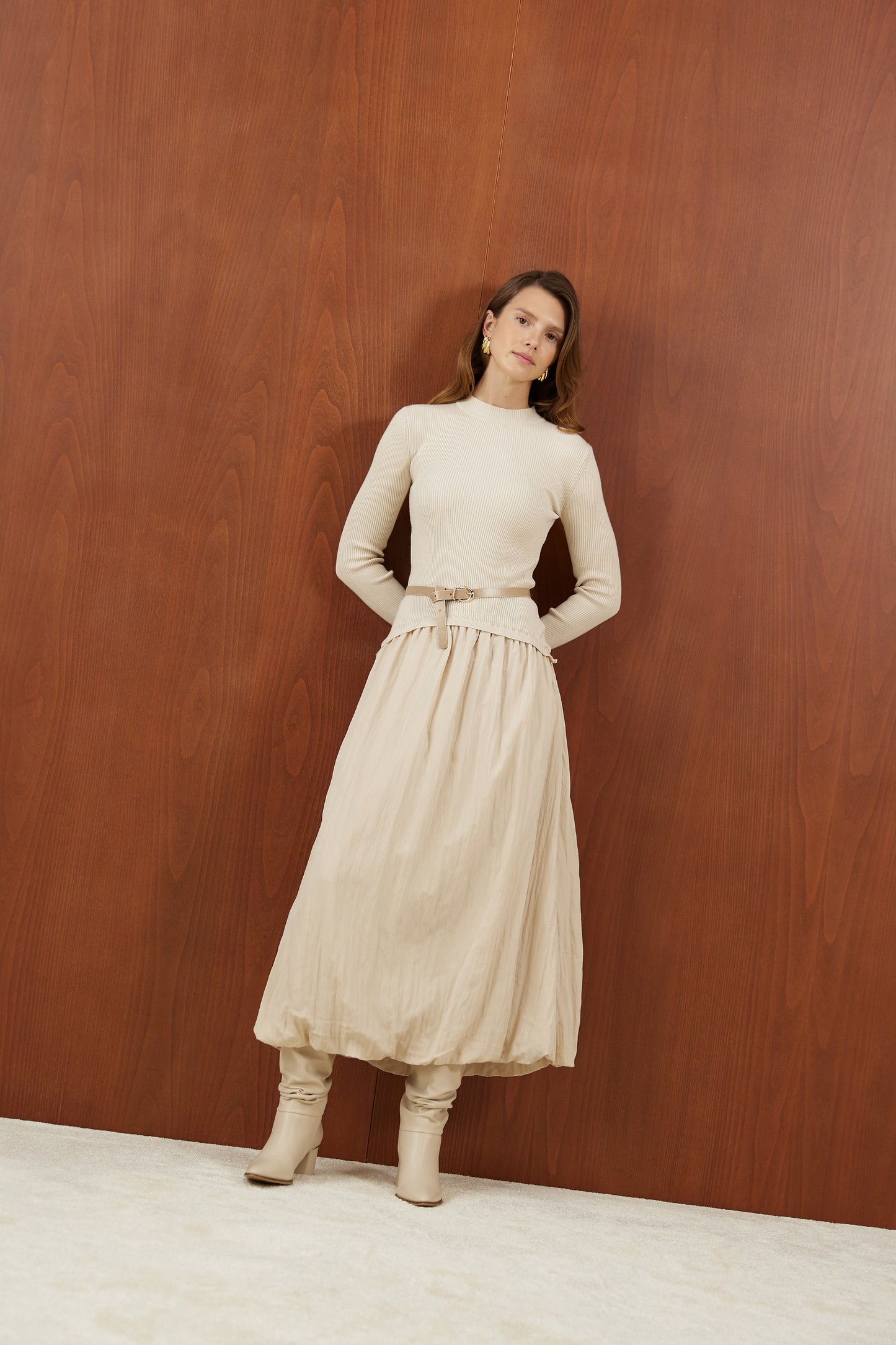 Beige Knitted Balloon Dress