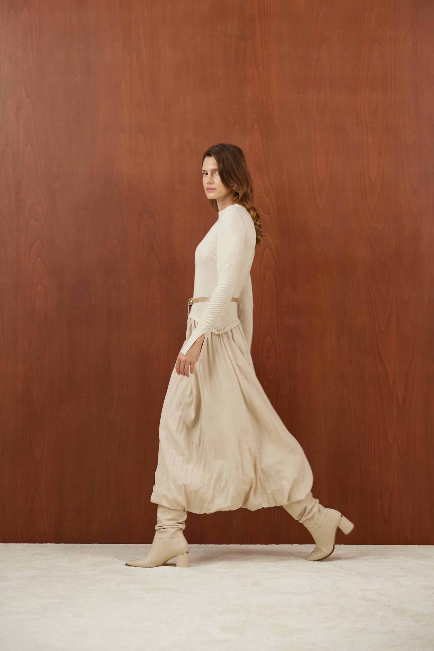 Beige Knitted Balloon Dress