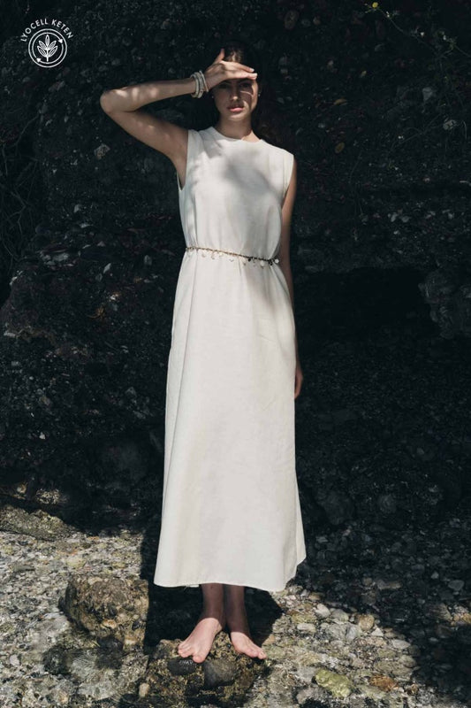 Linen Blend Dress Ecru