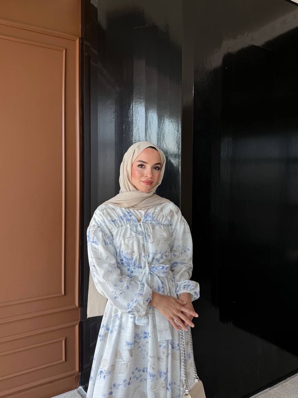 Linen flower dress blue