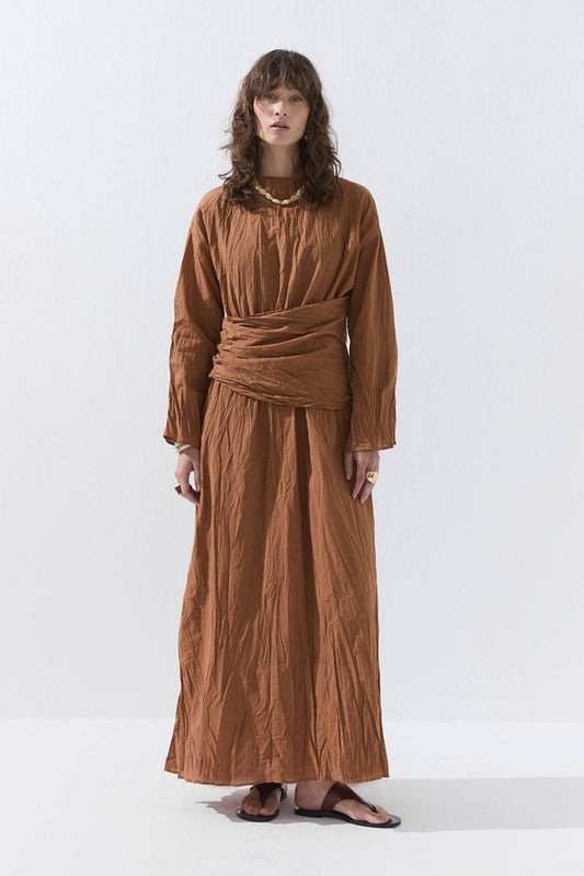Crinkle Dress Cognac