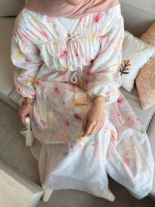 Linen flower dress pink