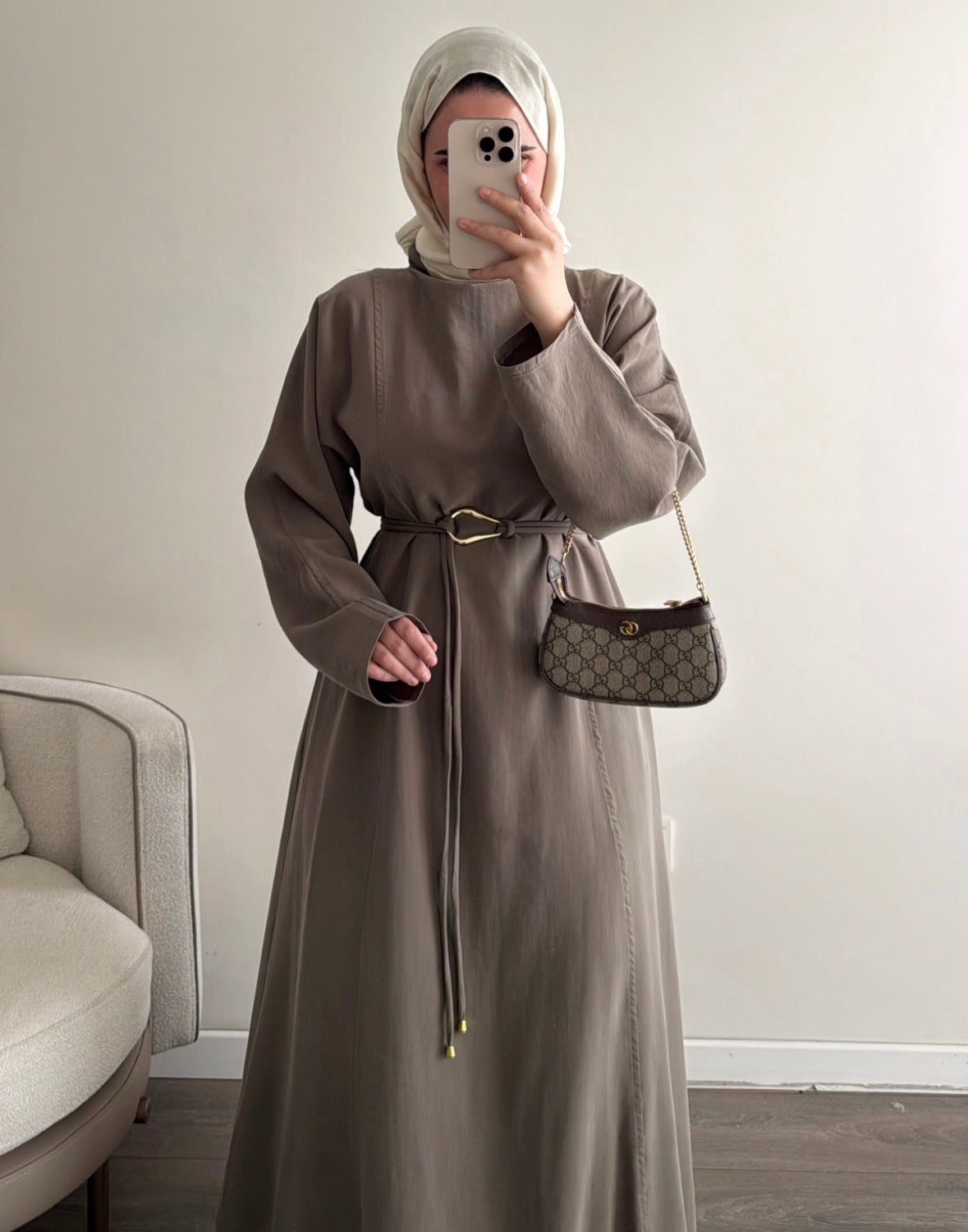 High neck dress taupe