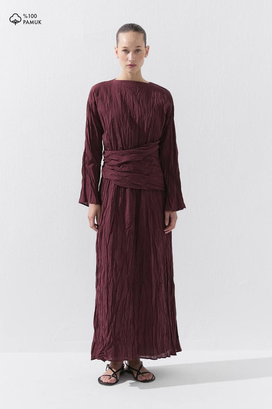 Crinkle Dress Burgundy