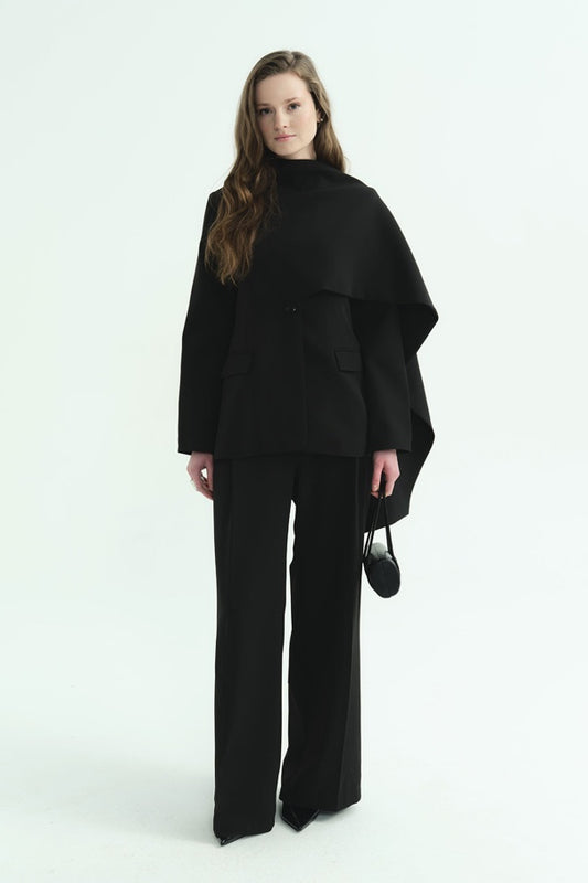 Black Blazer with Cape Detail