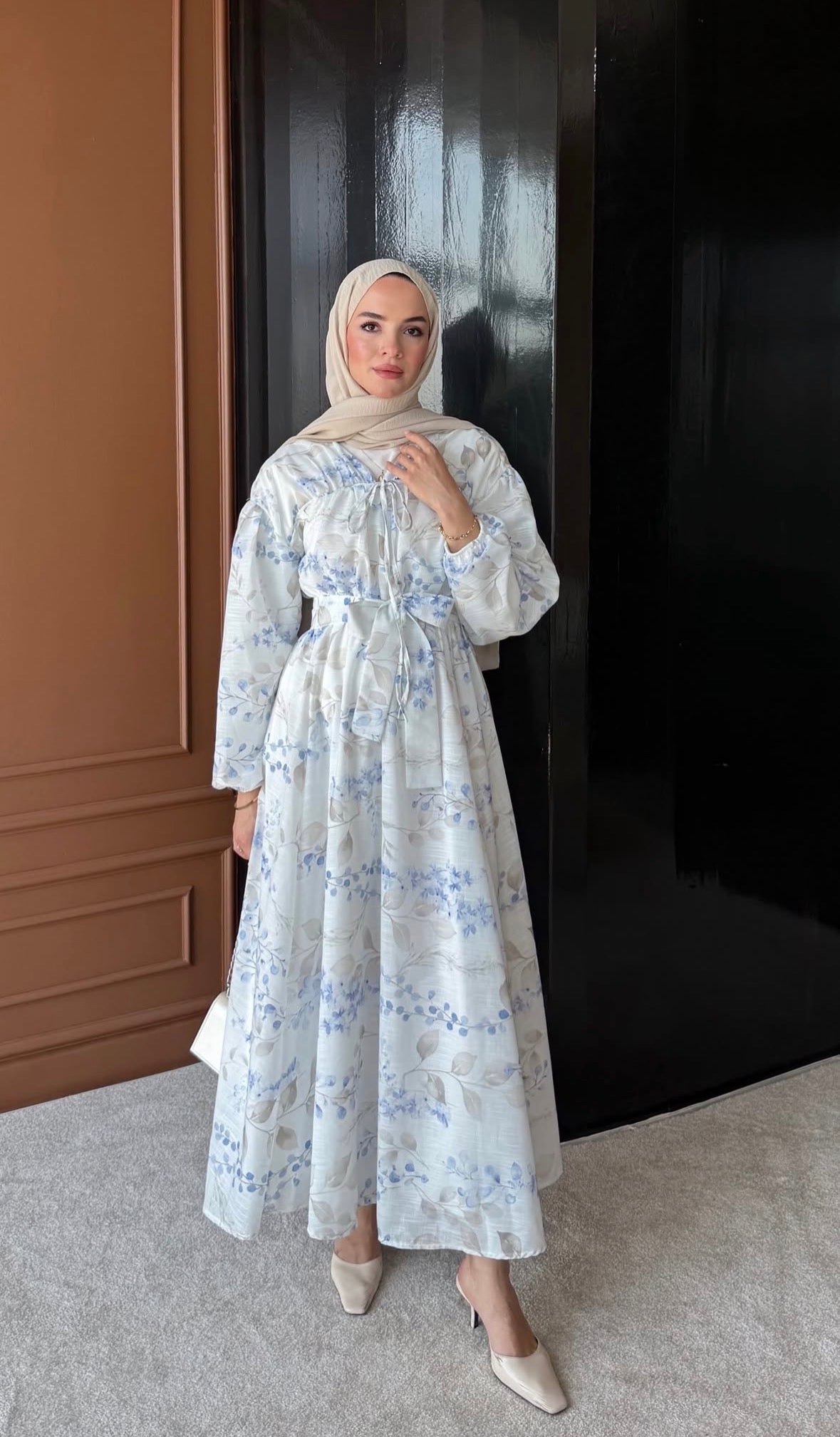 Linen flower dress blue