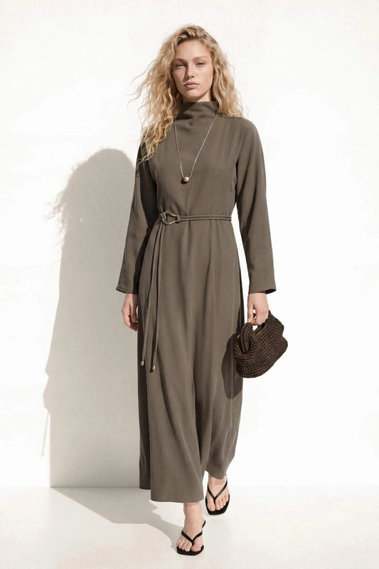 High neck dress taupe