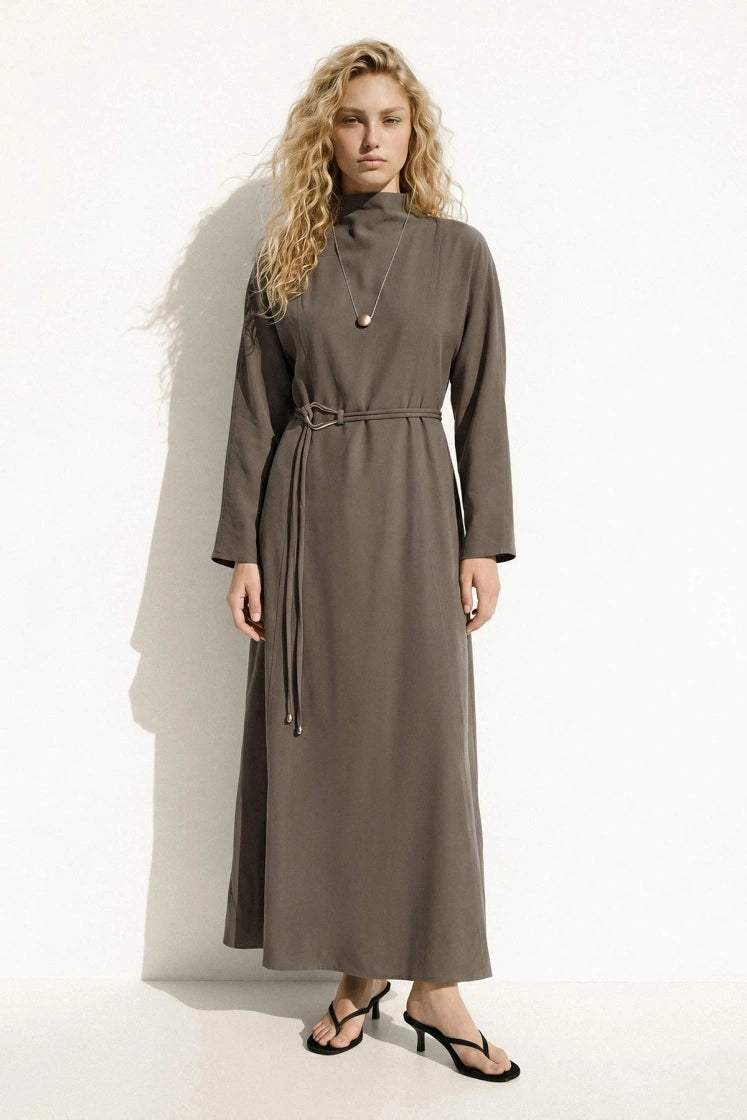 High neck dress taupe