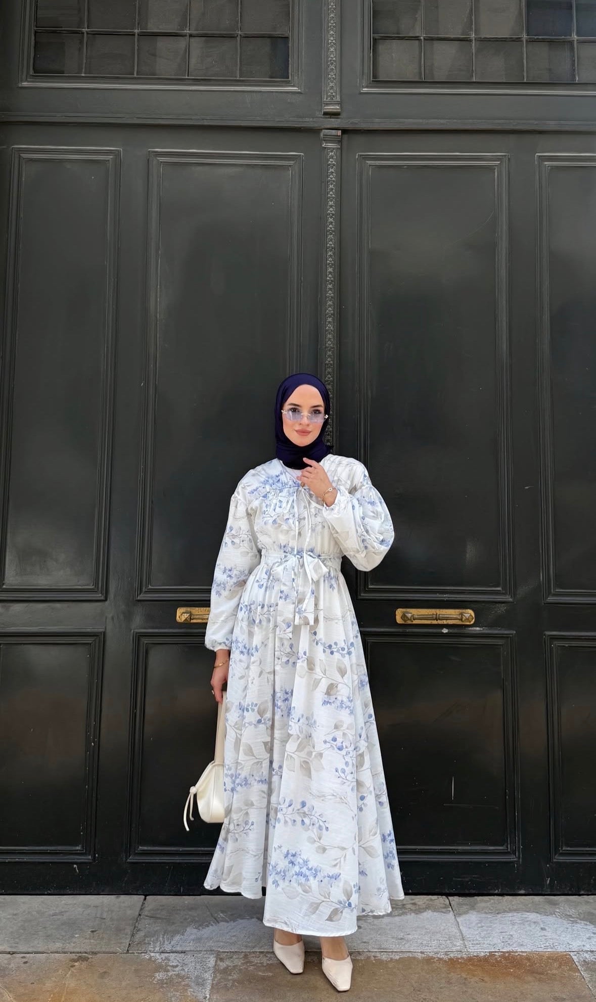 Linen flower dress blue