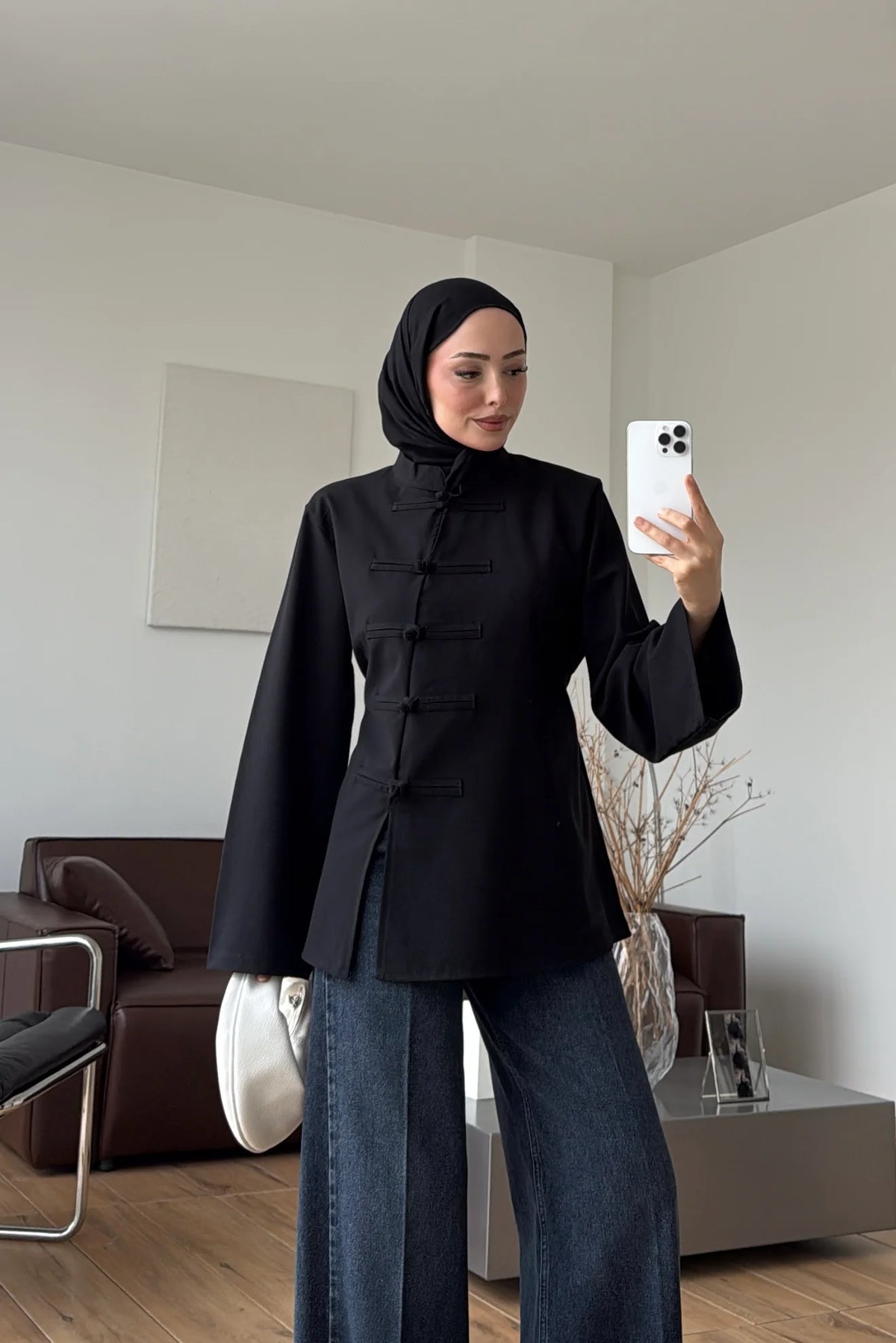Blouse with Decorative Buttons Black