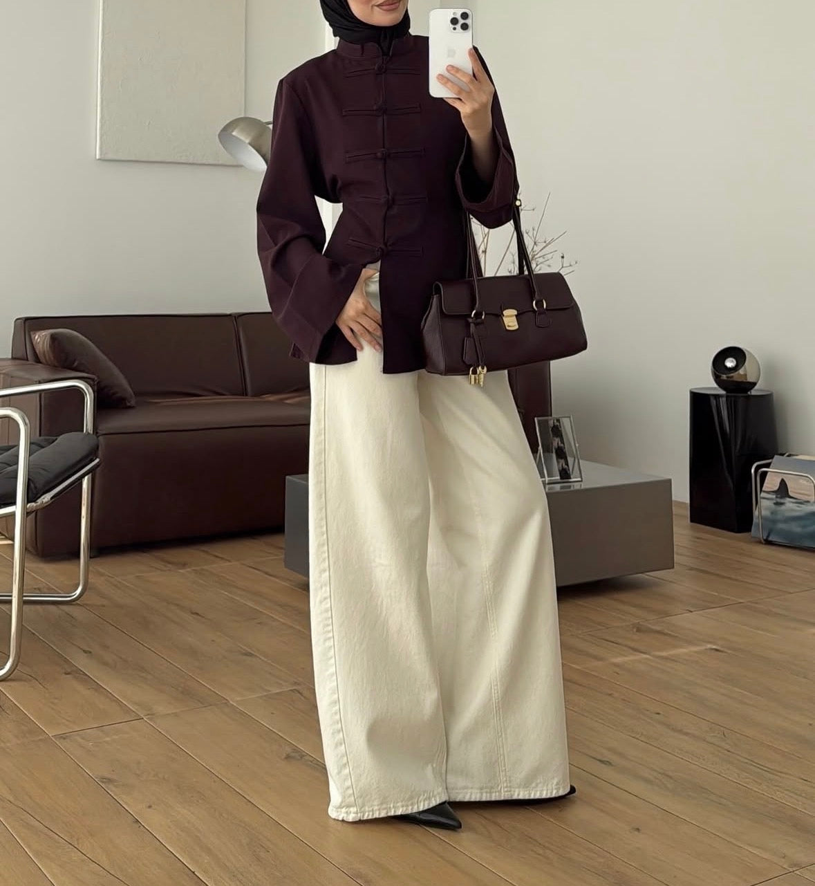 Blouse with Decorative Buttons Burgundy