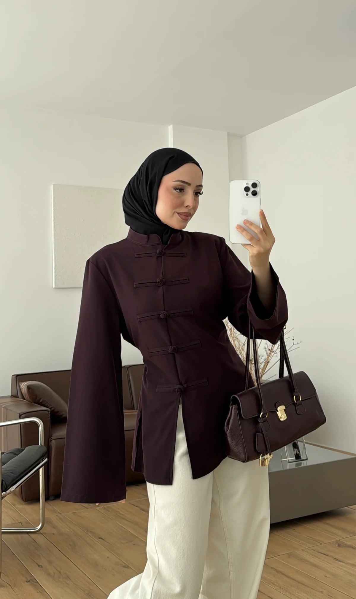 Blouse with Decorative Buttons Burgundy