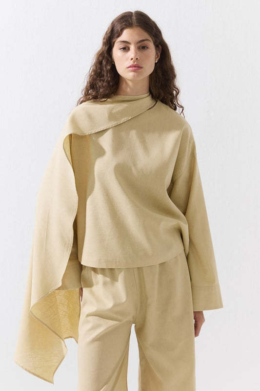 Cape Detail Blouse Beige