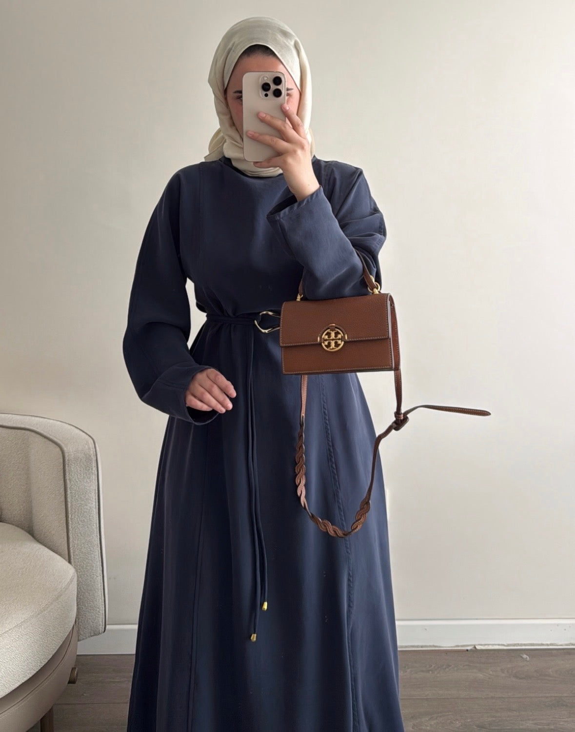 High neck dress blue