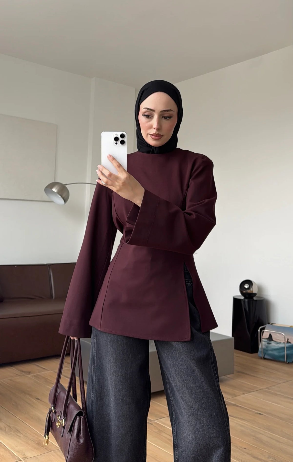 Blouse with Shoulder Pads and Slit Detail