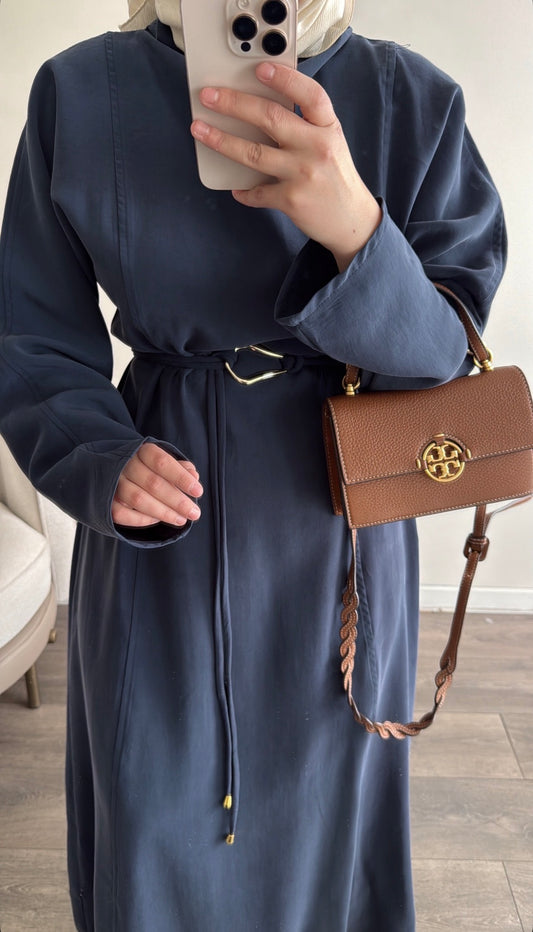 High neck dress blue