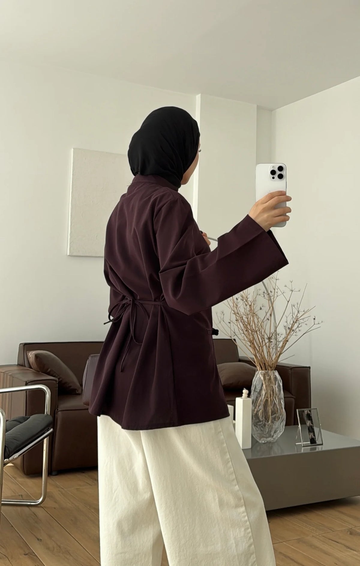 Blouse with Decorative Buttons Burgundy