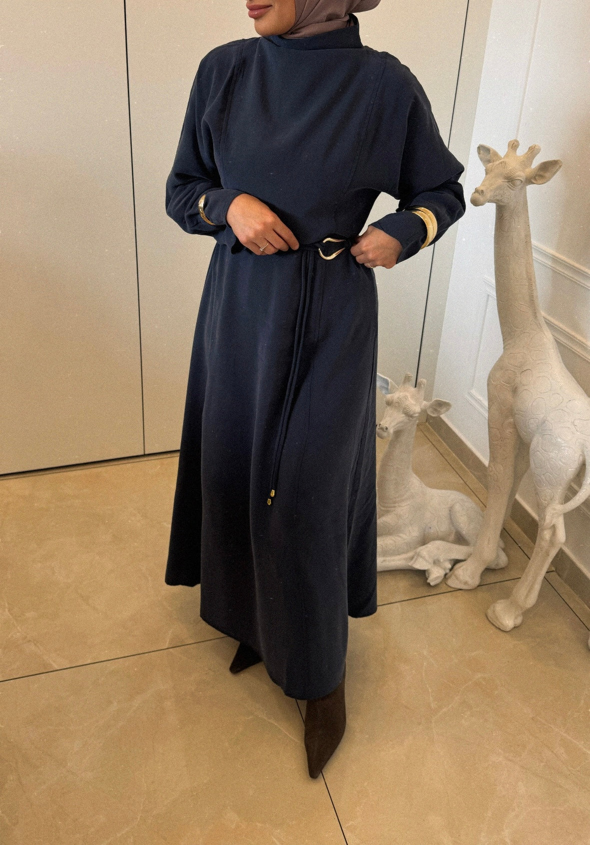 High neck dress blue