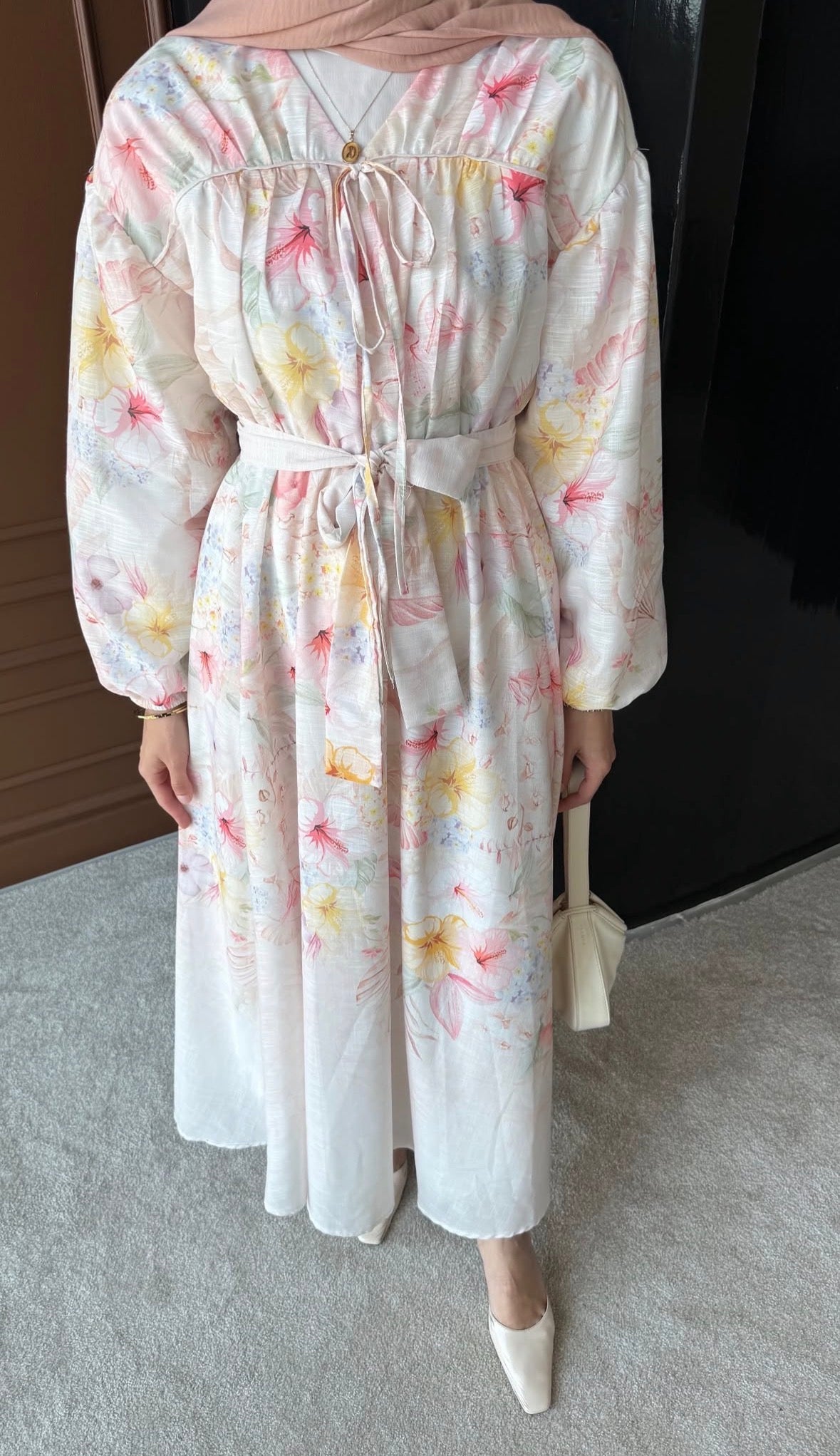 Linen flower dress pink