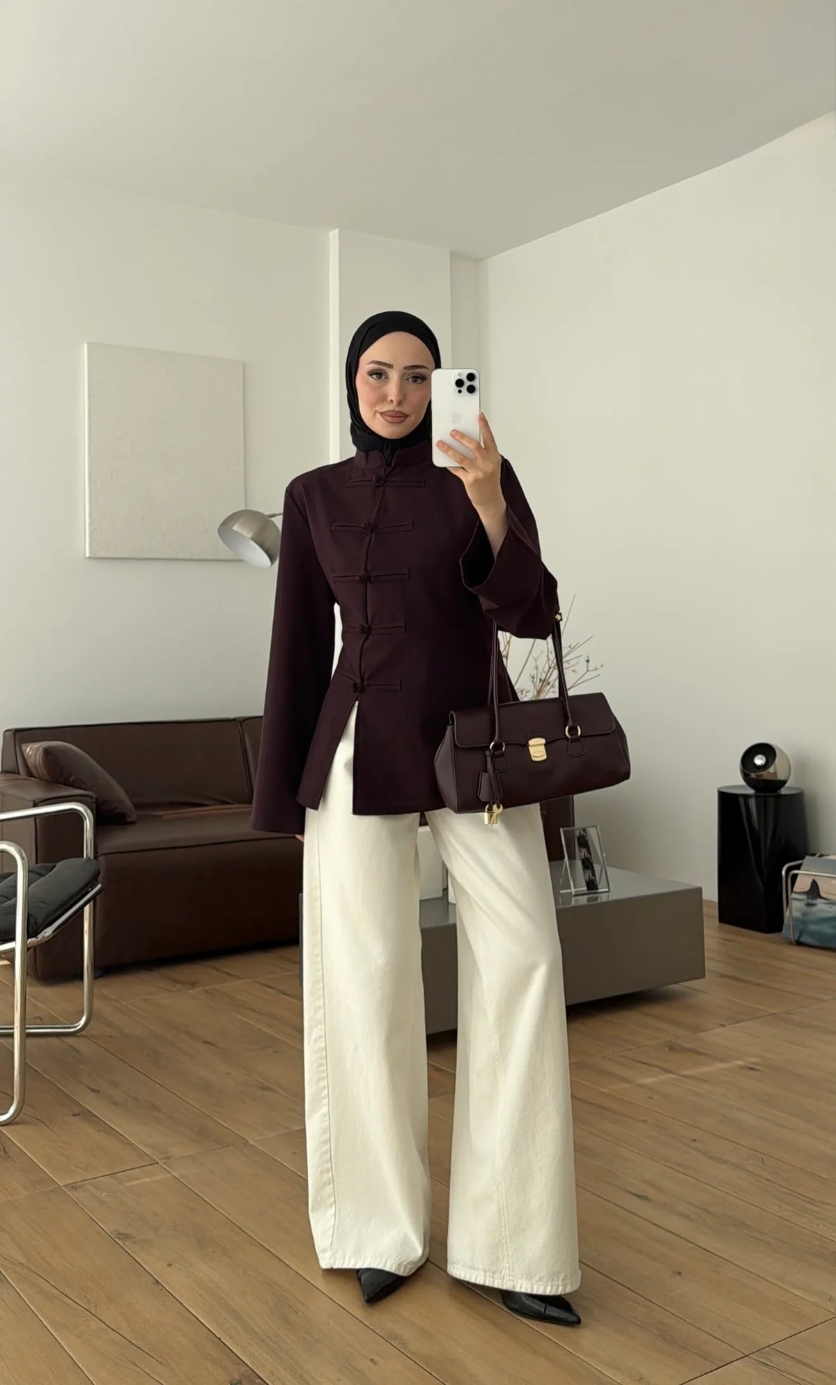 Blouse with Decorative Buttons Burgundy