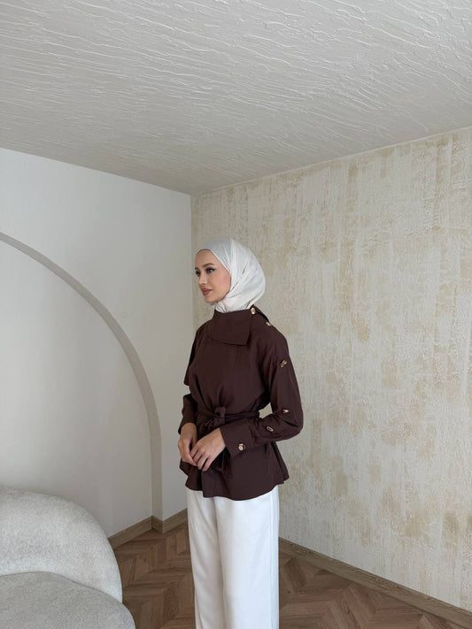 Blouse with Gold Details Brown