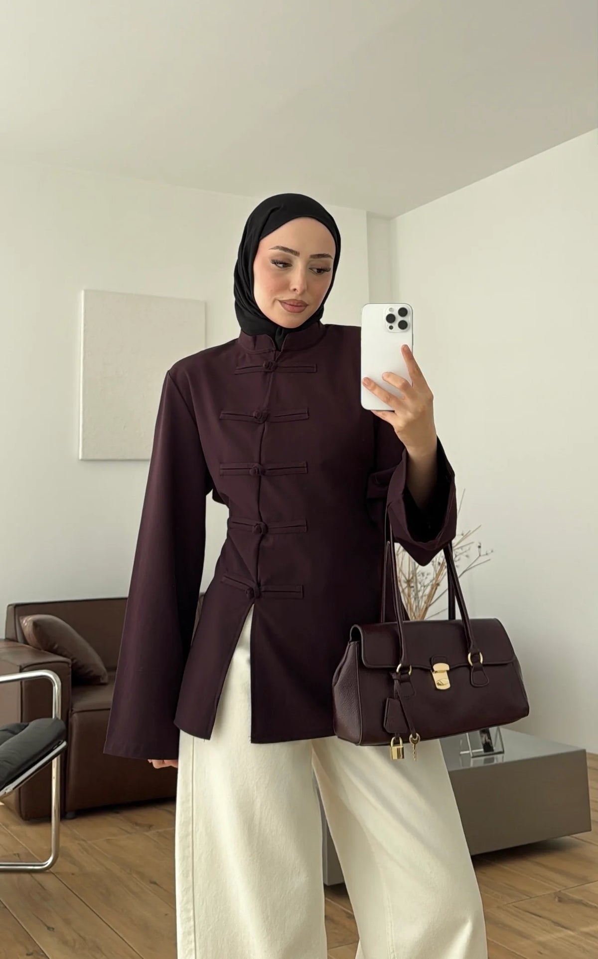 Blouse with Decorative Buttons Burgundy