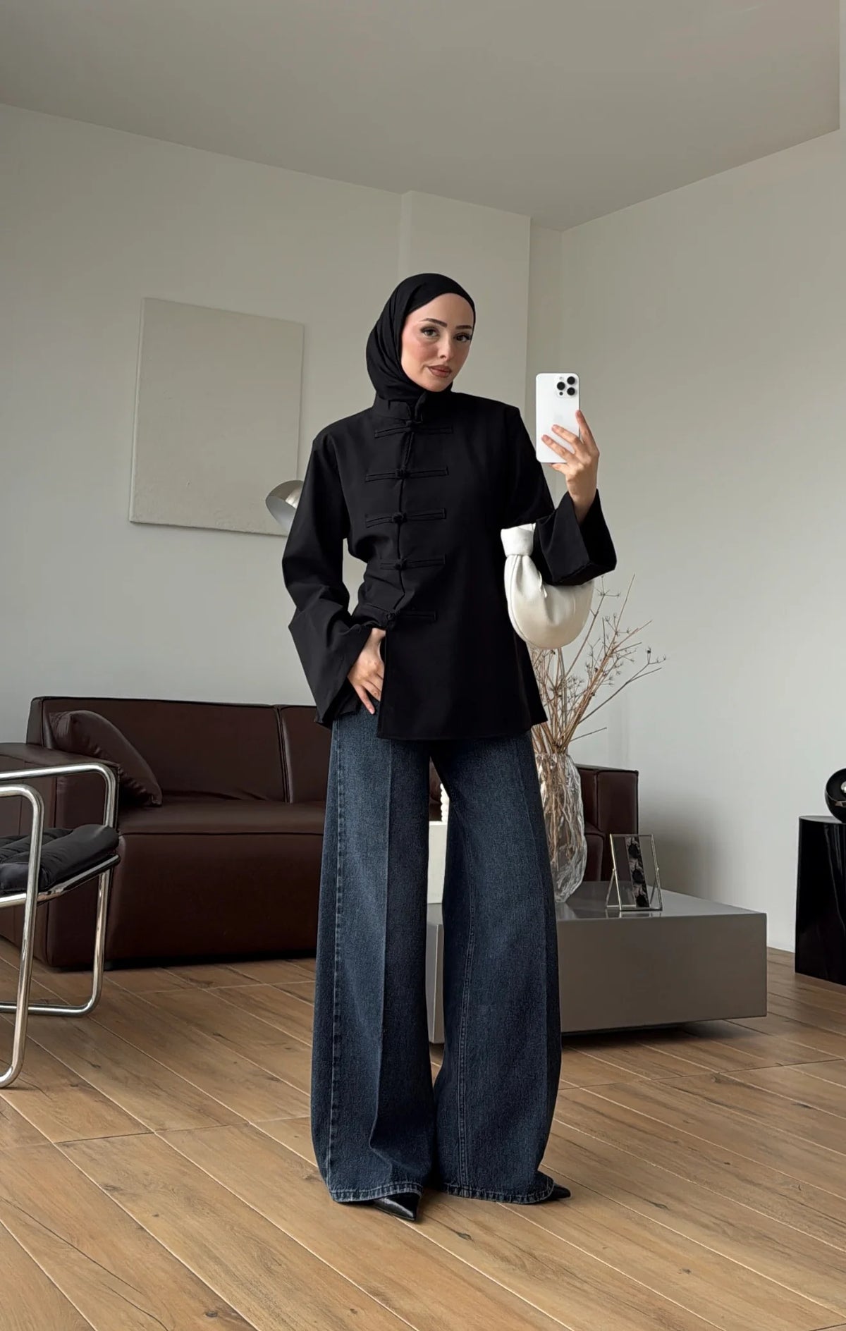 Blouse with Decorative Buttons Black