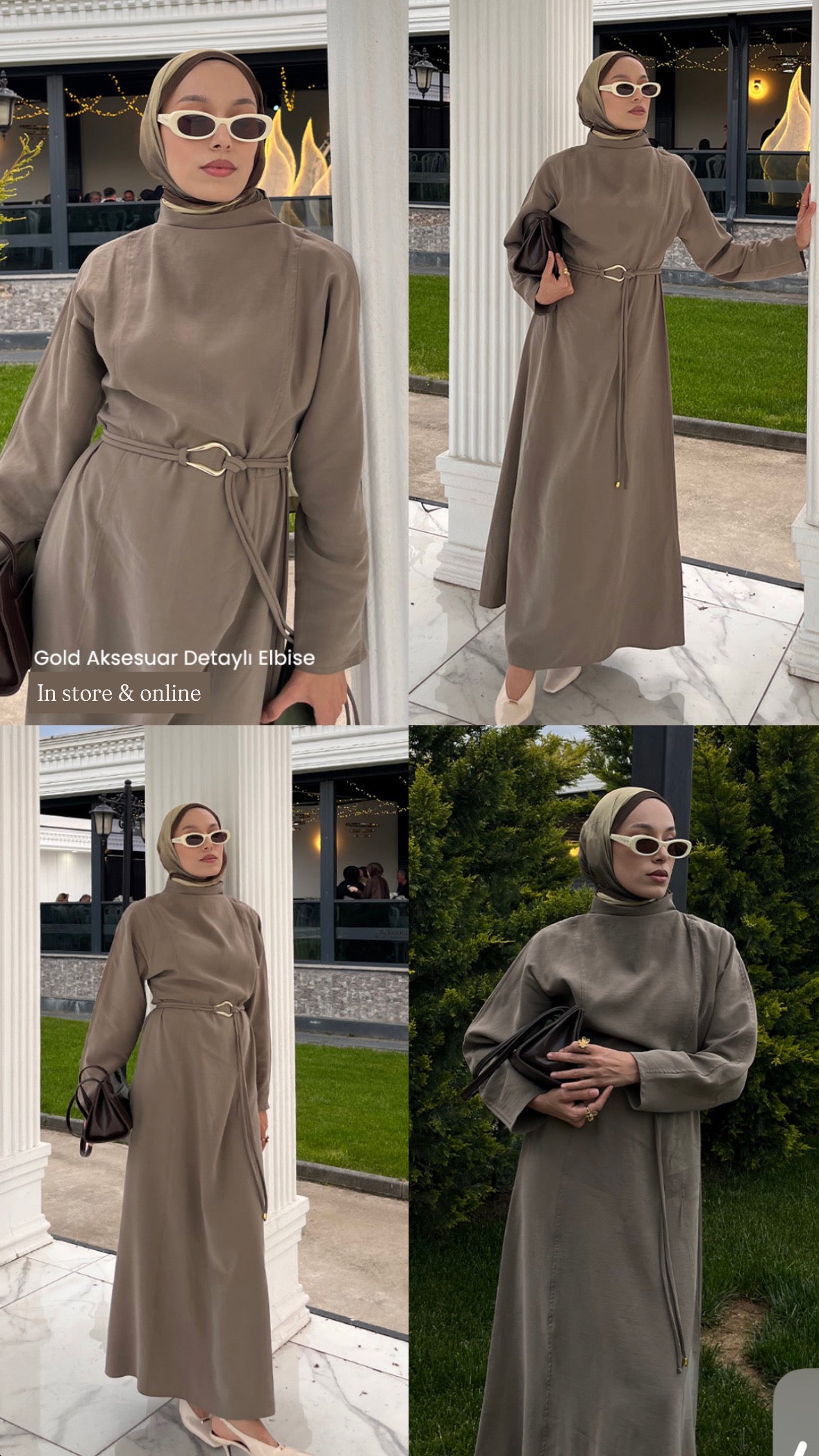 High neck dress taupe