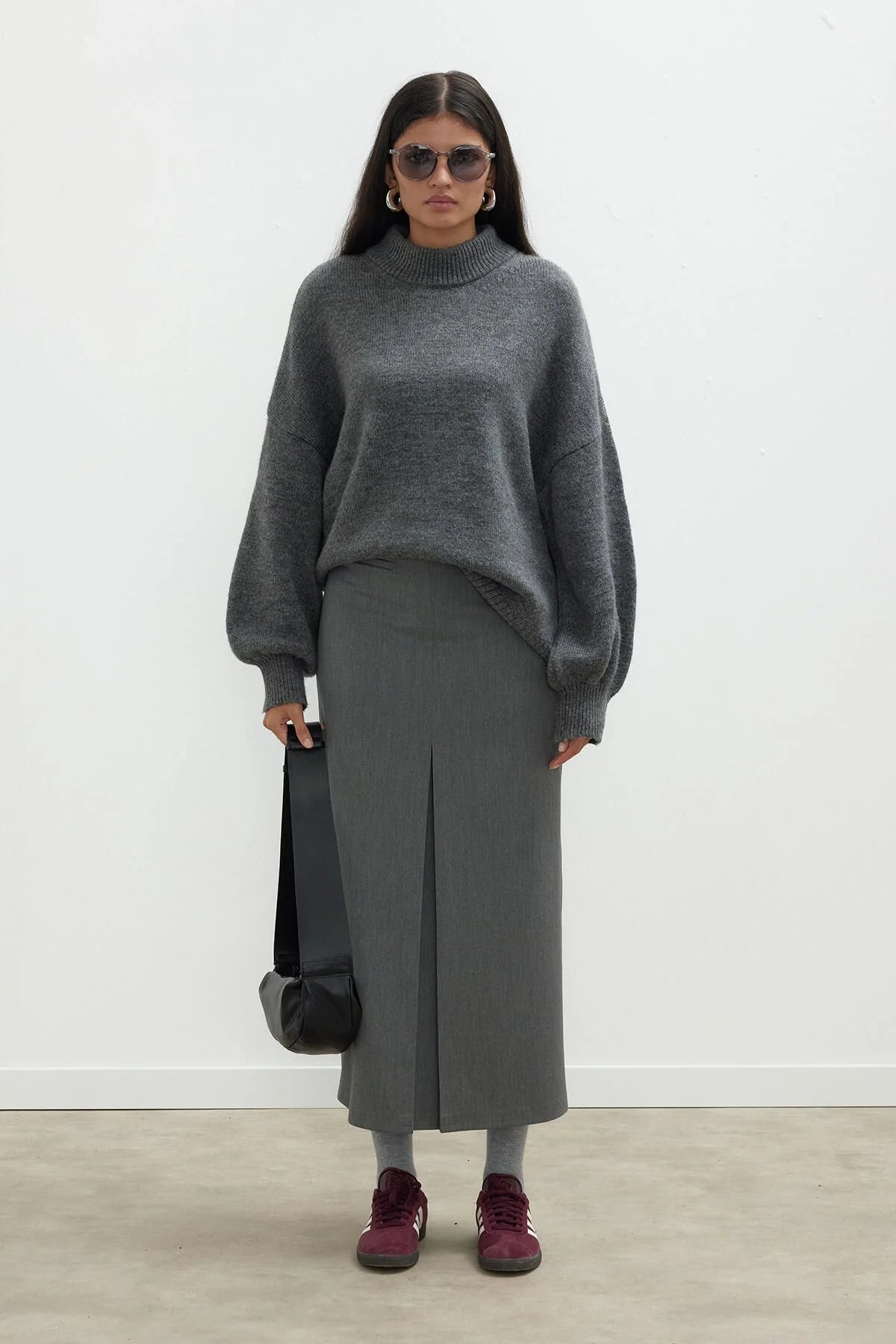 Premium Pleated Pencil Skirt Gray