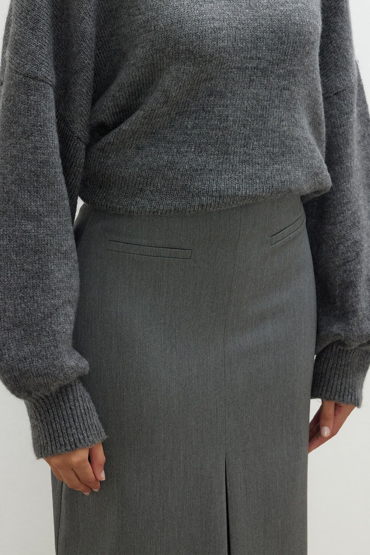 Premium Pleated Pencil Skirt Gray
